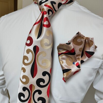 Necktie Set - Cream Red Black Saint