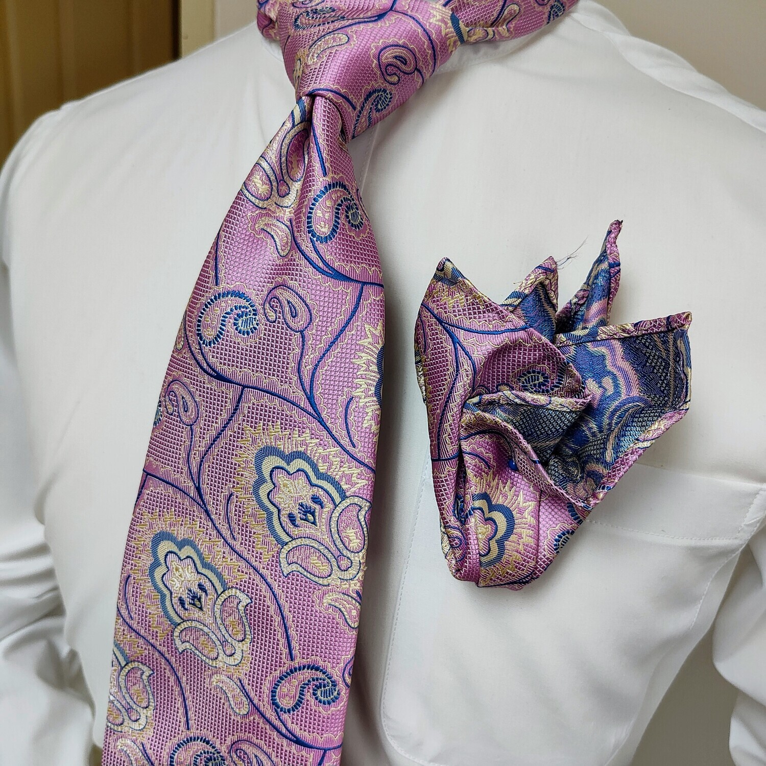 Necktie Set - Pink Blue Pattern