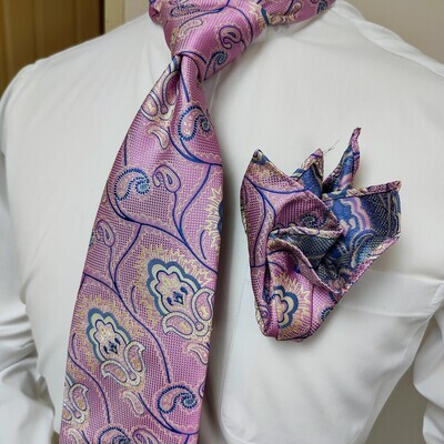 Necktie Set - Pink Blue Pattern