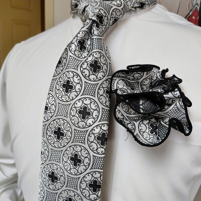 Necktie Set - Black White Medallion