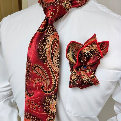 Necktie Set - Red Black Gold Pasiley