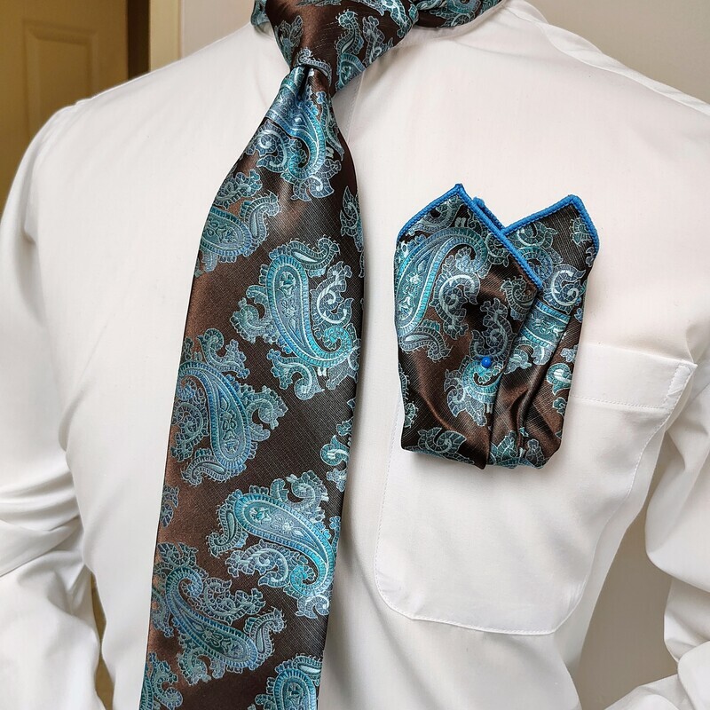 Necktie Set - Brown Teal Pasiley