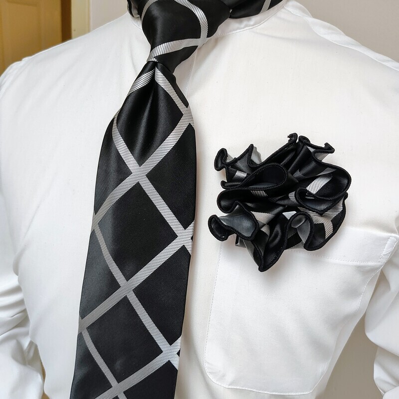 Necktie Set - Black Sliver Windowpane