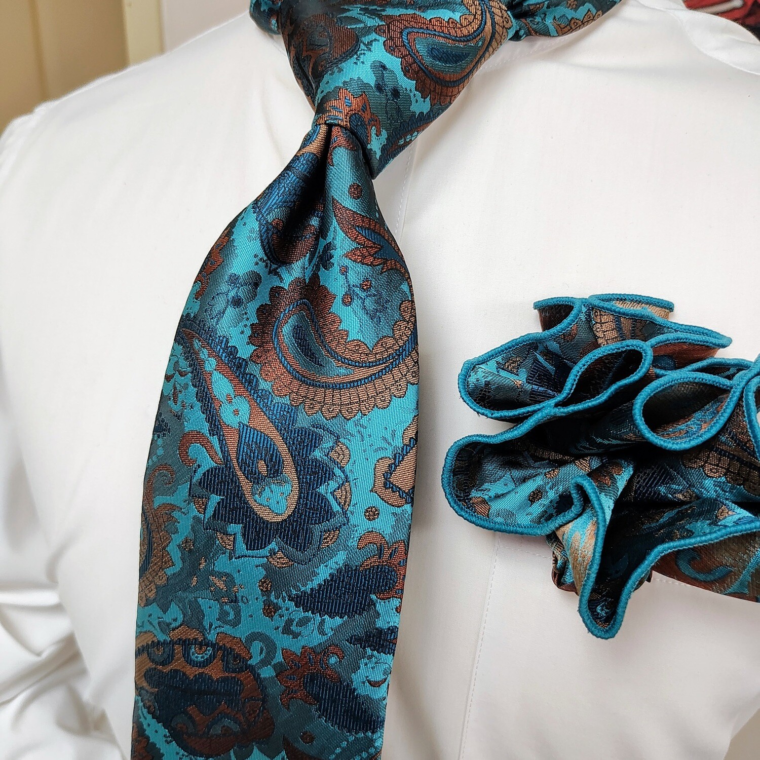 Necktie Set - Teal Brown Pasley
