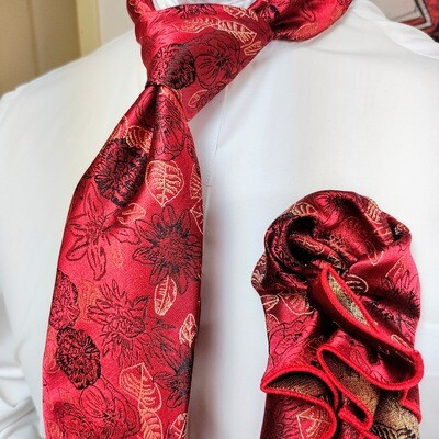Necktie Set - Red Black &amp; Gold Matallic