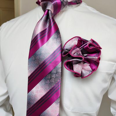 Necktie Set - Grey Pink Stripe