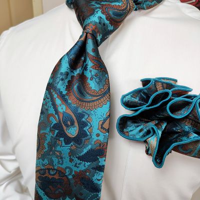Necktie Set - Teal Brown Pasley