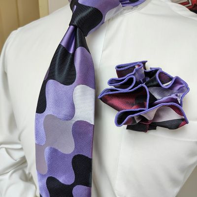 Necktie Set - Purple Black Sliver Wave