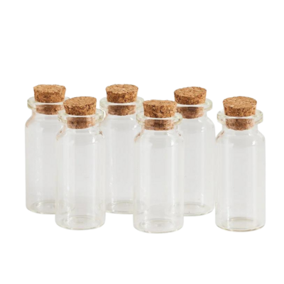 3BMT Kleine Glazen Mini Flesjes met Kurk - 10 ml - Set van 6 Lege Glas Flesjes