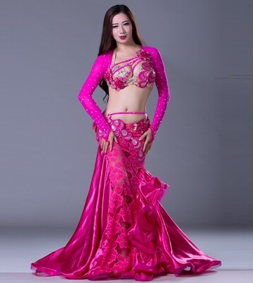 Professional Pink Lace Belly Dance Costume