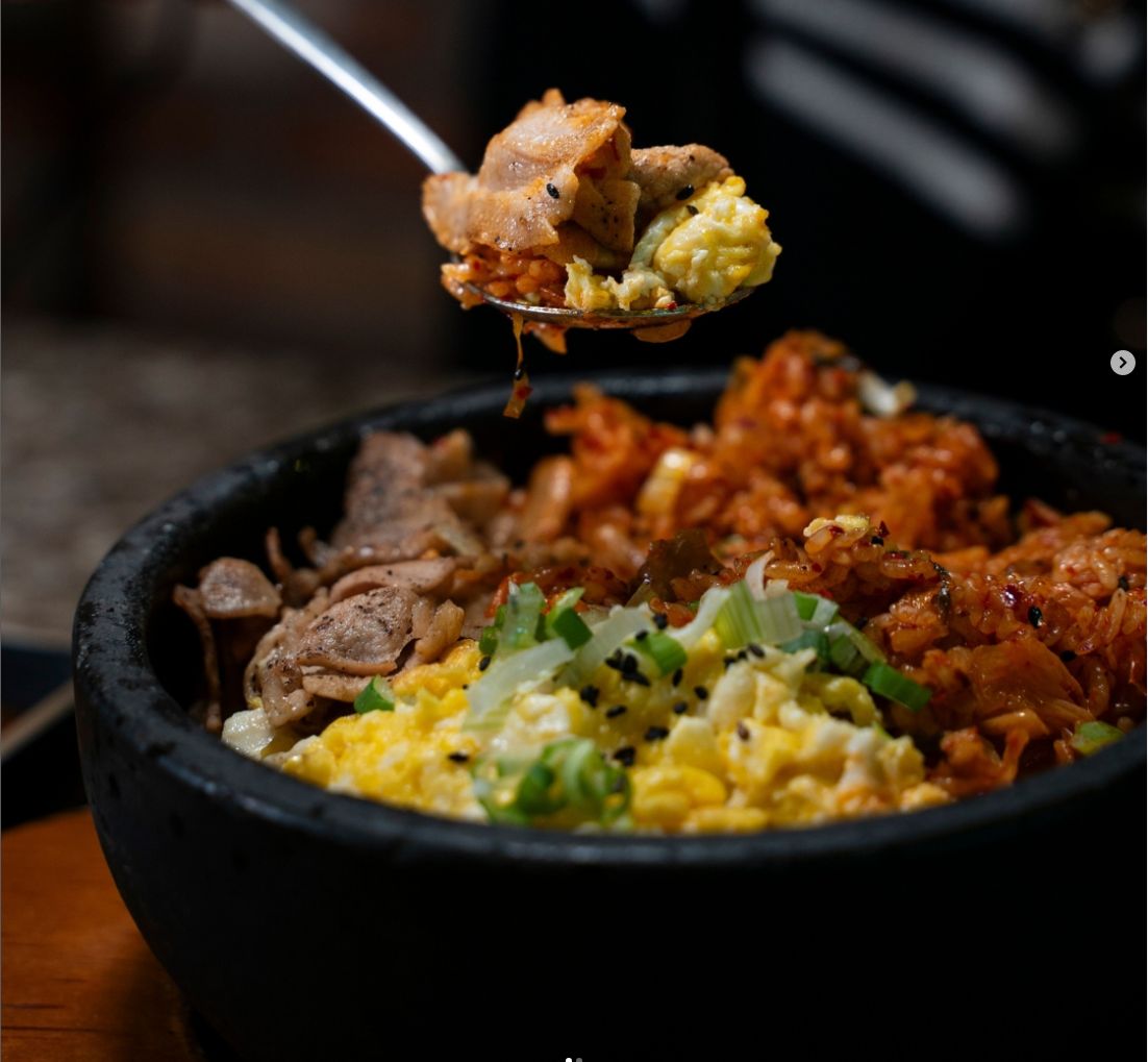 Kimchi Fried Hot Stone Rice Bowl (돌솥 김치 볶음밥, Pork Belly)