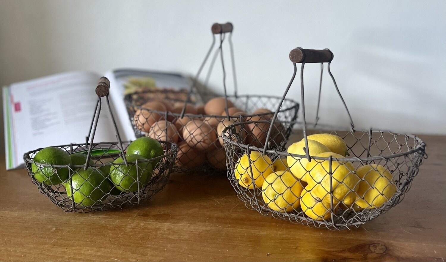 Rustic Wire Baskets with Wood Handles Rustic Wire Baskets with Wood Handles