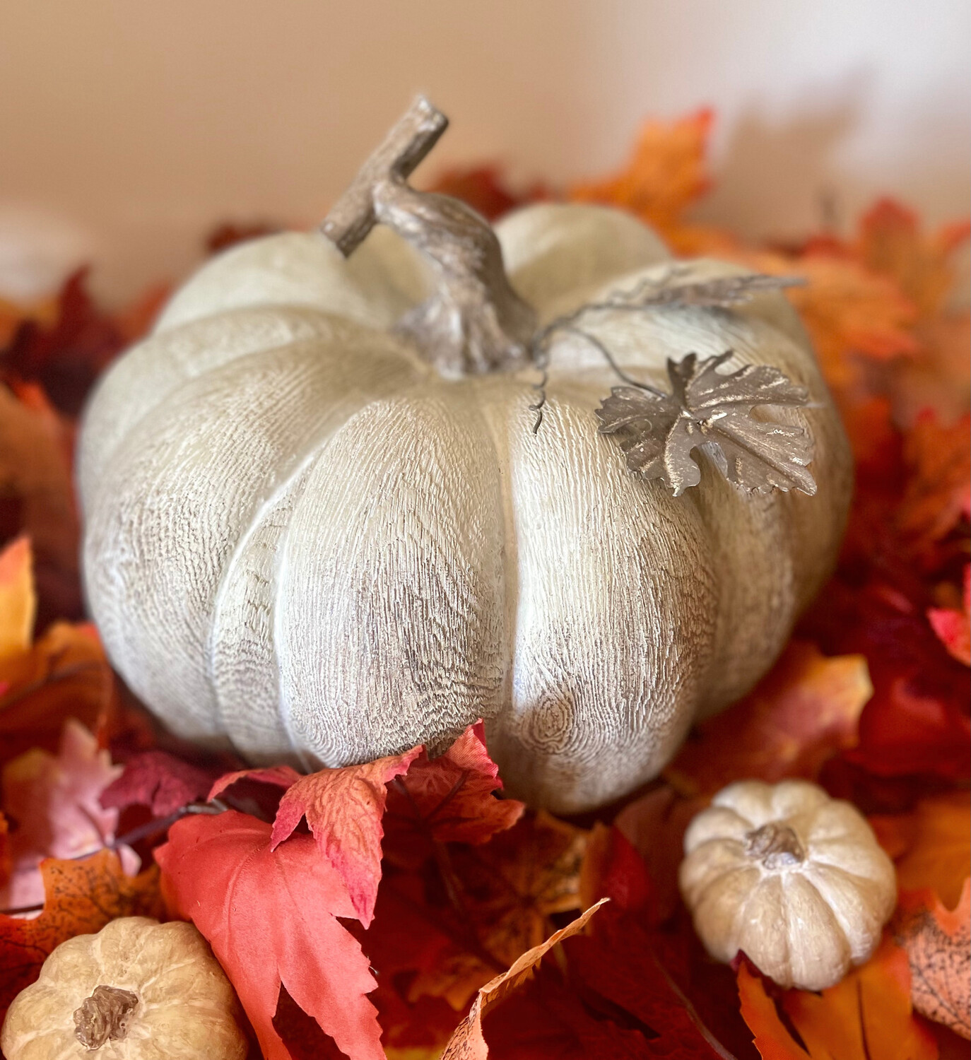 Carved Wood Effect Squat Pumpkin