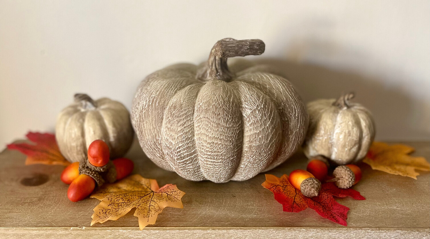 Carved Wood Effect Small Squat Pumpkin