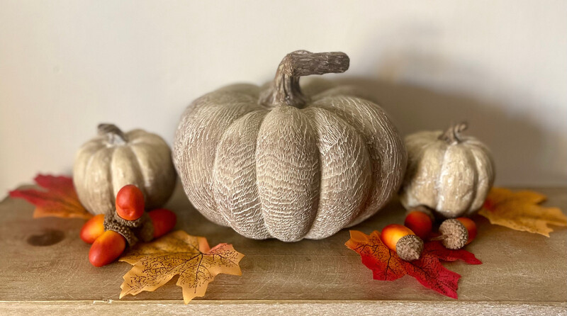 Carved Wood Effect Small Squat Pumpkin