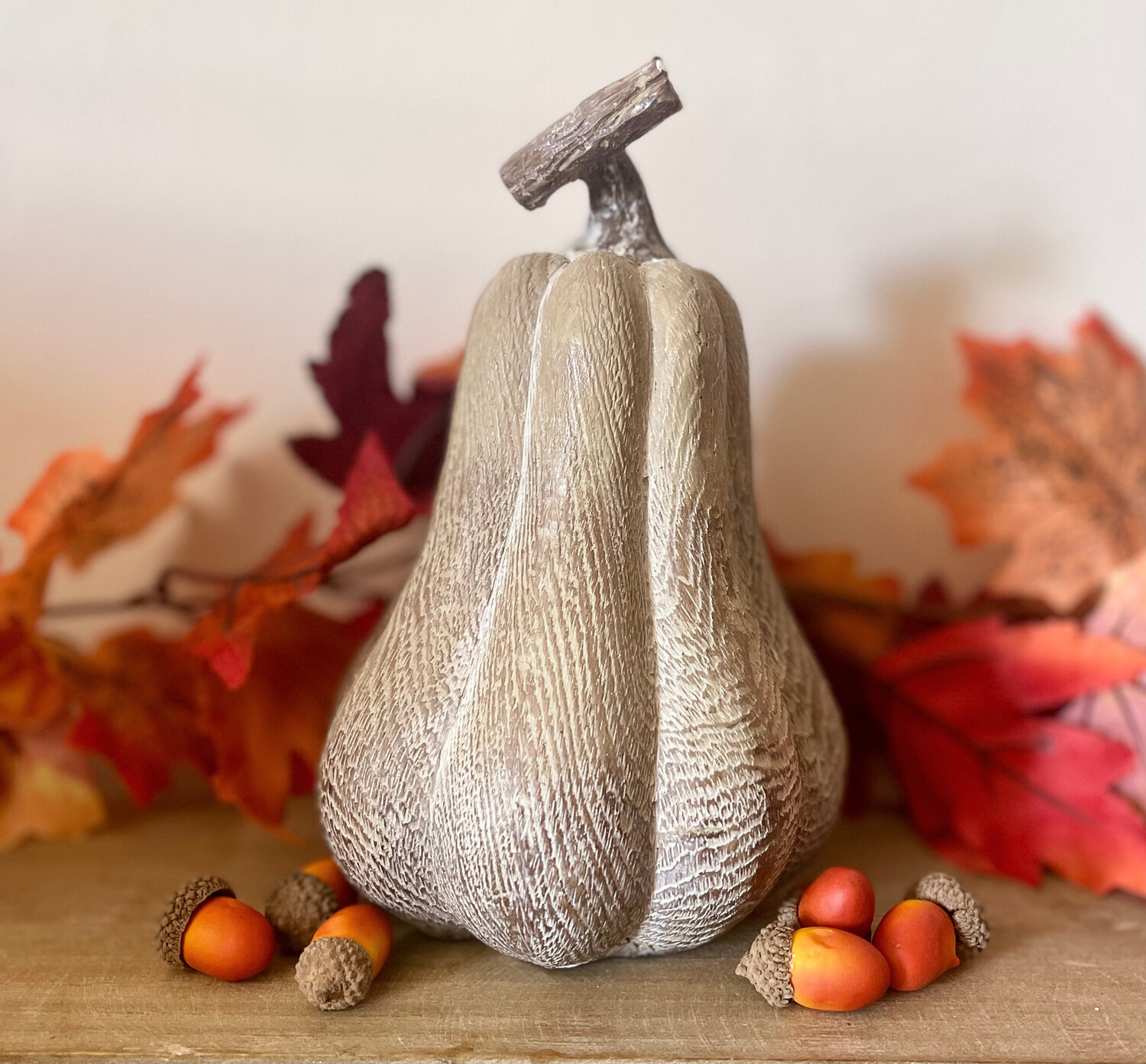 Carved Wood Effect Tall Pumpkin