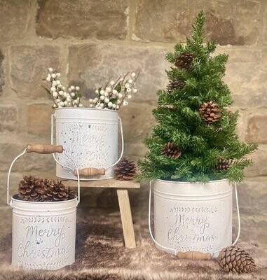 Trio Of White Christmas Buckets