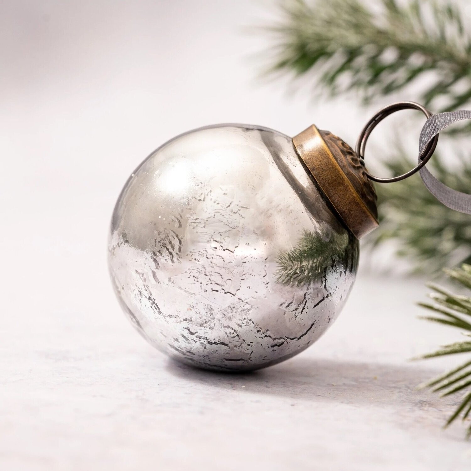 Smoked Silver Foil Glass Bauble