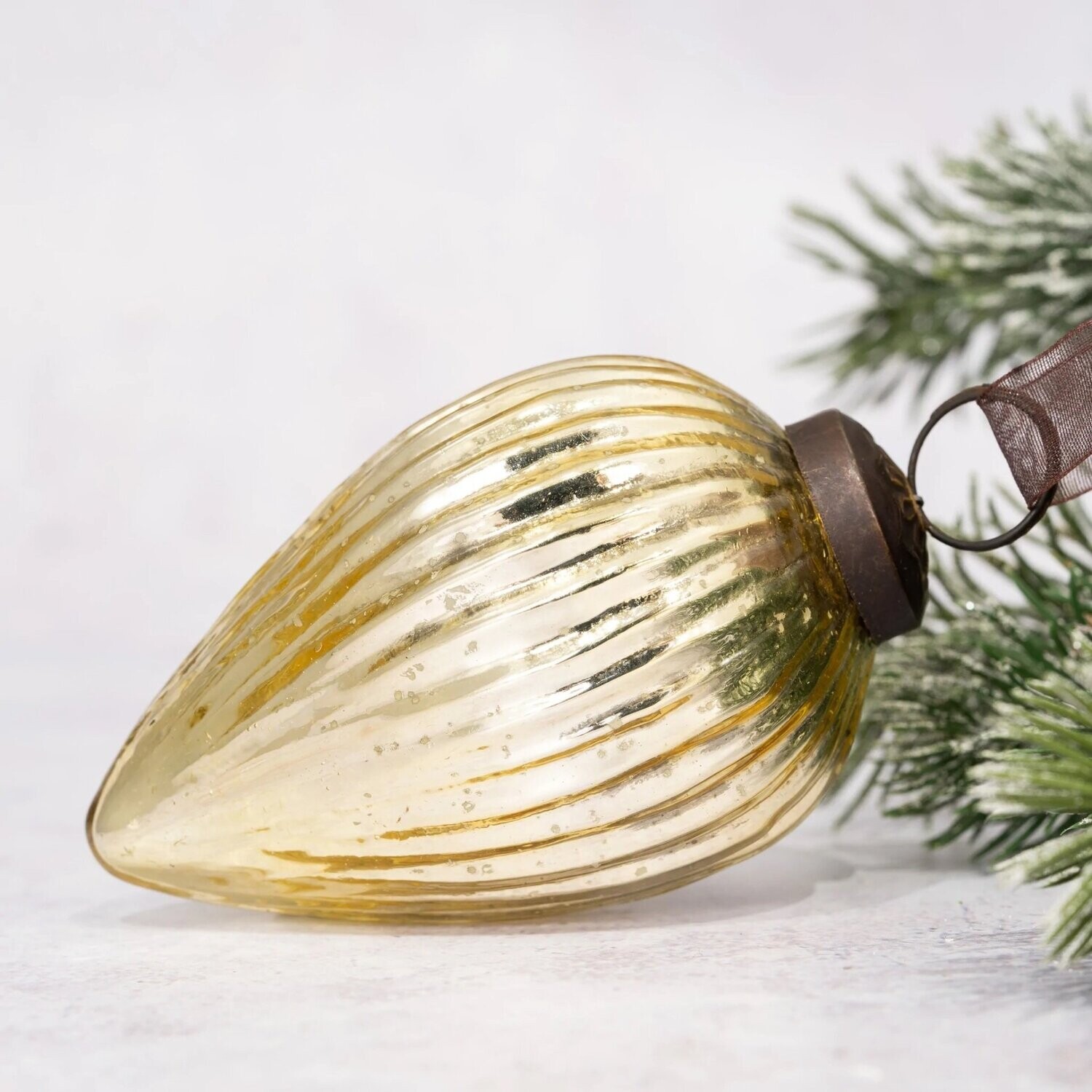 Gold Ribbed Glass Pinecone