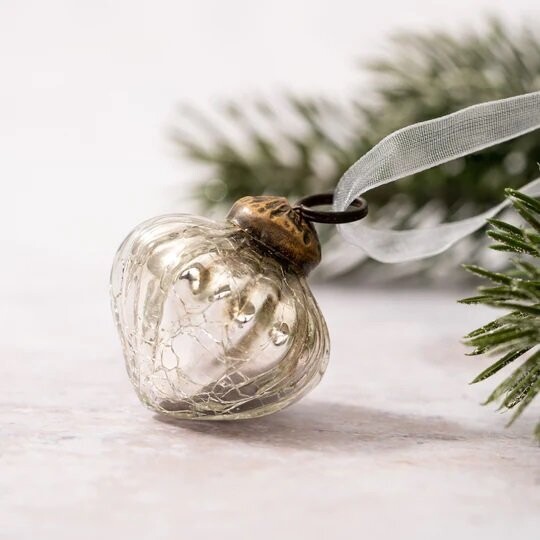 Silver Crackle Glass Lantern Baubles - Set of 6
