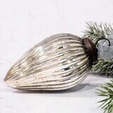 Silver Ribbed Glass Pinecone Bauble