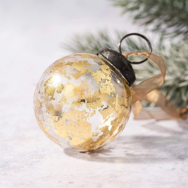 Gold Foil Crackle Glass Bauble, Size: Small