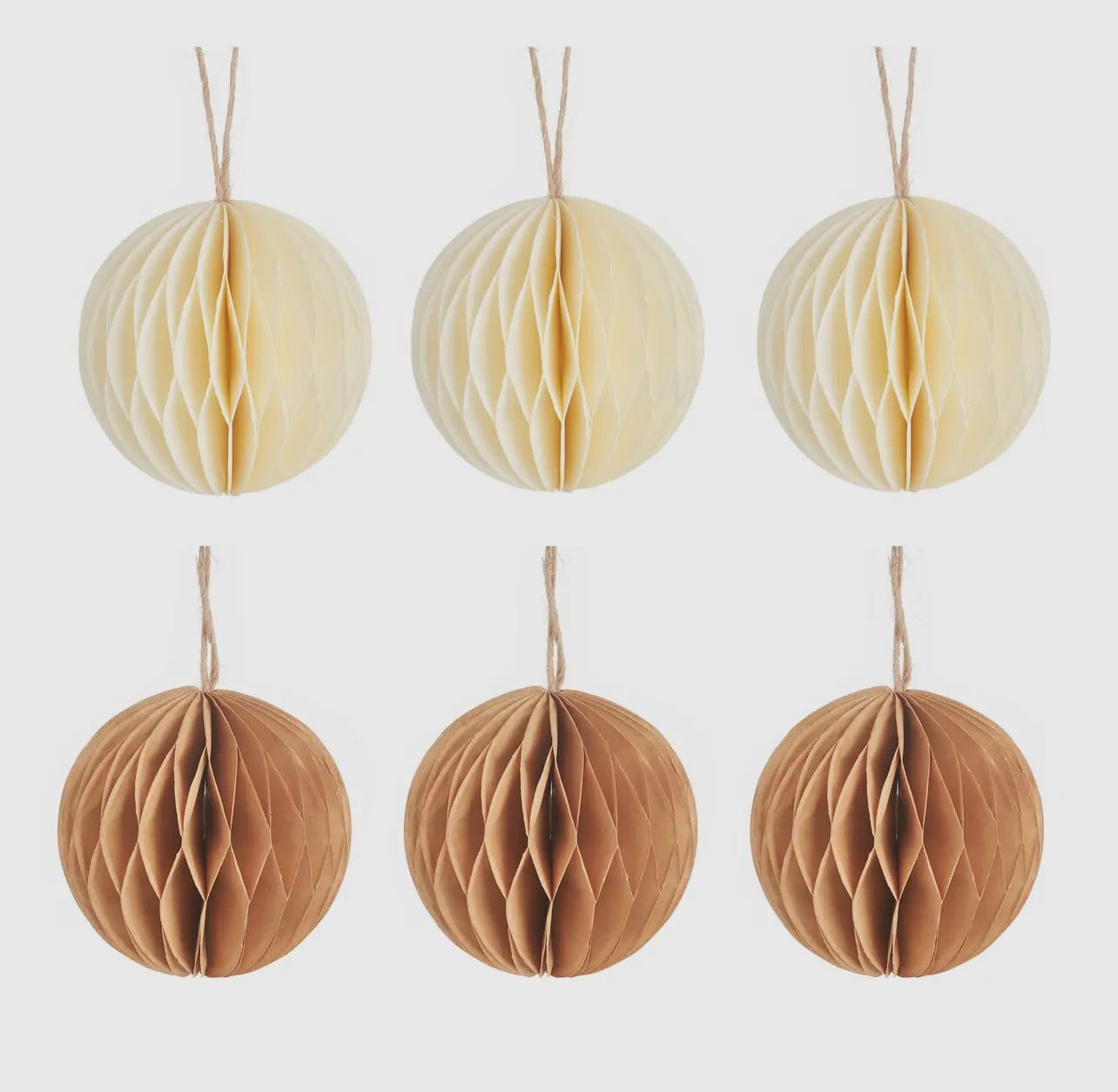 Gold/Cream Paper Baubles  - Set of 6