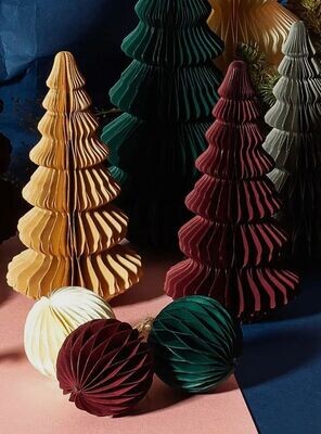 Green/Burgundy Paper Baubles - Set of 6