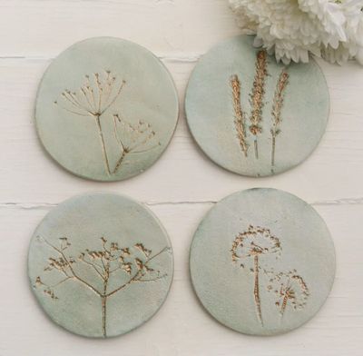 Ceramic Green & Gold Coasters - Set of 4