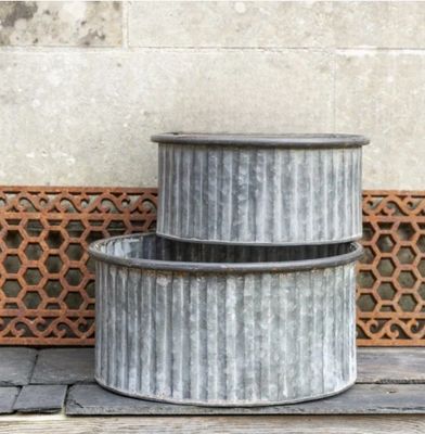 Zinc Ribbed Planter Bowls - Set of 2