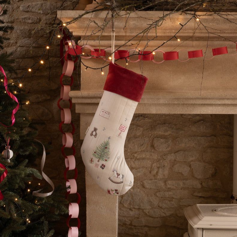 Christmas Stocking - Christmas Morning Christmas Morning Stocking hung on the mantle waiting for Santa. Embroidered with gorgeous Christmas scenes & plush red trim
