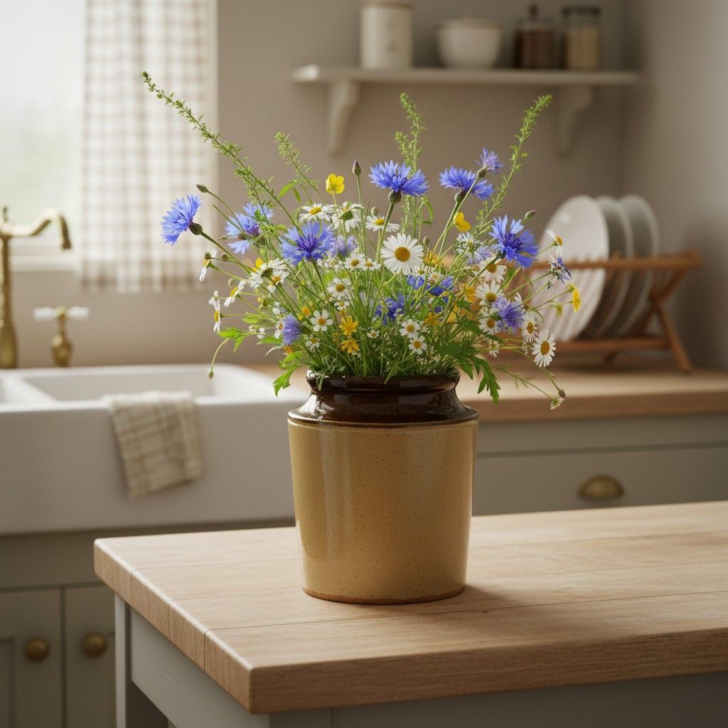 Stoneware Dark Brown Pot  perfect for displaying wildflowers in a cottage kitchen or dining room