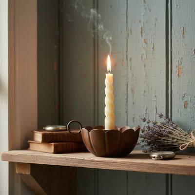 Scalloped Candle Holder Recreate a vintage classic look with this handmade Scalloped Candle Holder with a cute finger hold to add a nostalgic touch