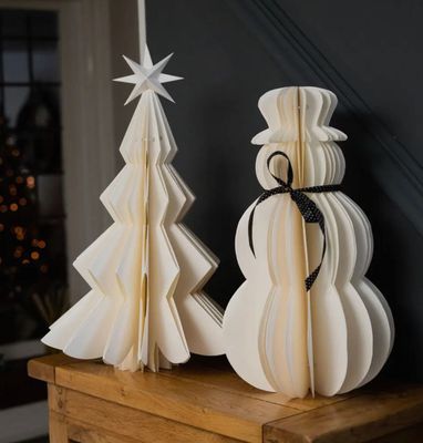 Delicate paper decorations for tablescapes, shelves and cosy corners this Christmas. Snowmen, trees, reindeers and more