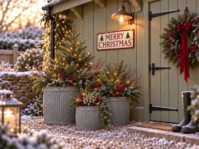 Dolly Tub Planters Vintage ribbed zinc dolly tub planters add rustic charm to cottage gardens, perfect for seasonal flowers or festive greenery.