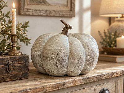 The largest of our wood effect pumpkins is stunning on it's own or arranged together with the smaller pumpkins