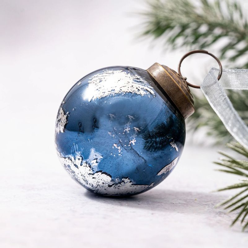 Midnight blue and silver foil baubles coordinate perfectly with our silver bauble collections