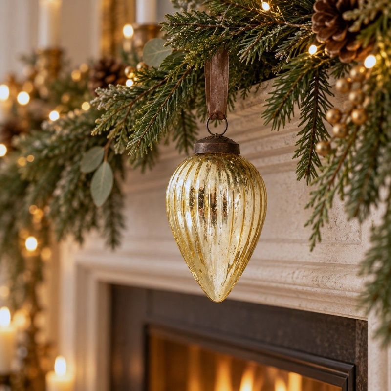 Add timeless festive charm with this elegant gold ribbed glass pinecone bauble. Classic and traditional Christmas décor 