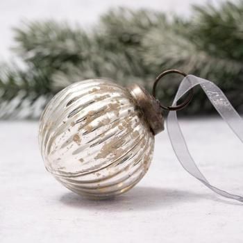 Silver Ribbed Glass Bauble Add some vintage shimmer to your Christmas tree this season
