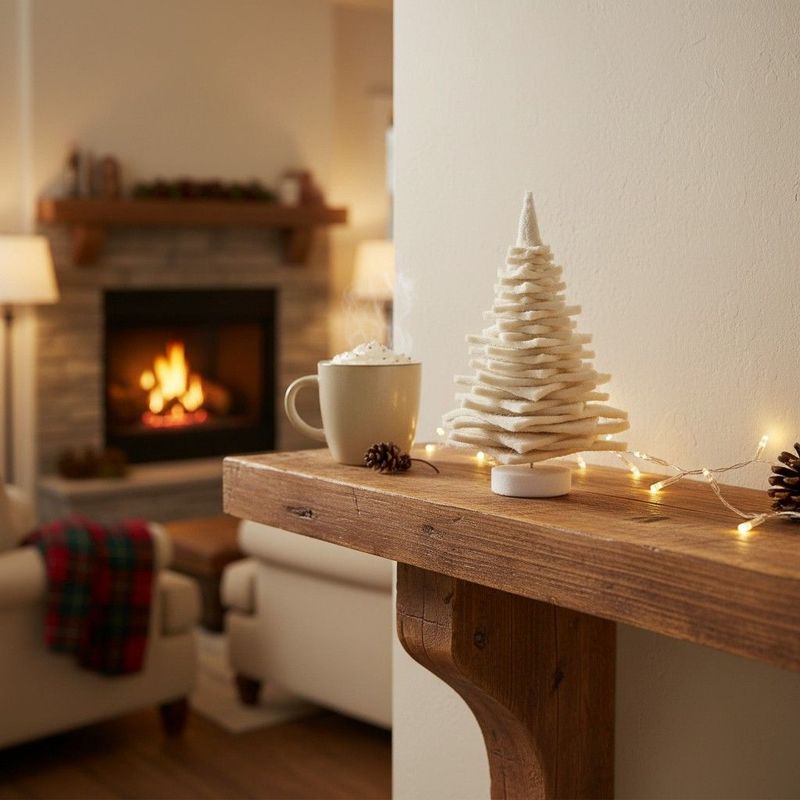 Handcrafted little off white felt Christmas Tree with white marble base looks stunning with all styles of décor.