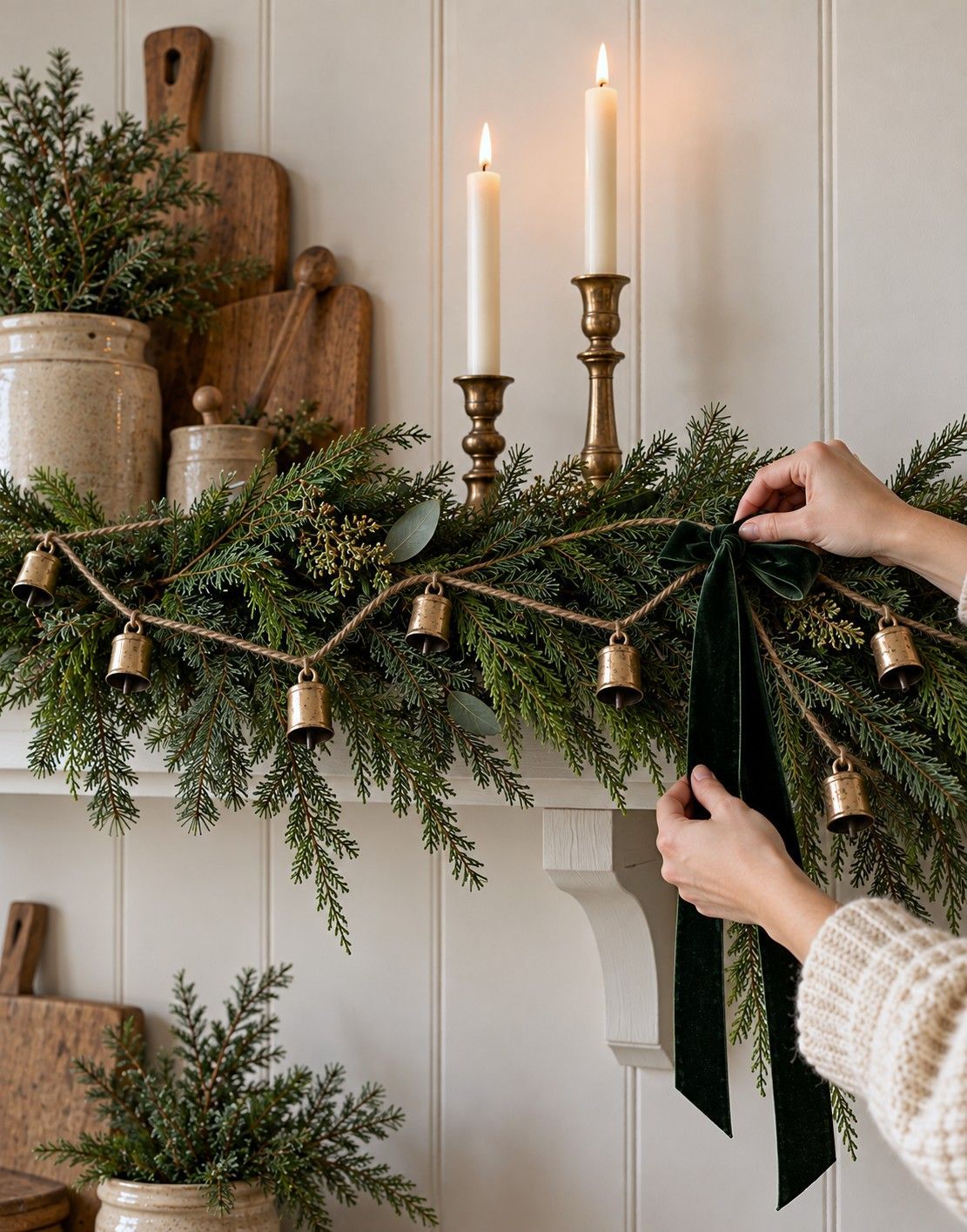 Vintage Inspired Mini Bell Garland Tiny cowbells in an aged rustic finish add the perfect accent to a Christmas garland