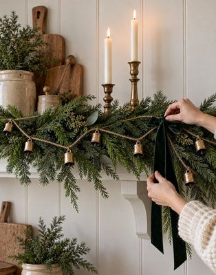 Vintage Inspired Mini Bell Garland Tiny cowbells in an aged rustic finish add the perfect accent to a Christmas garland