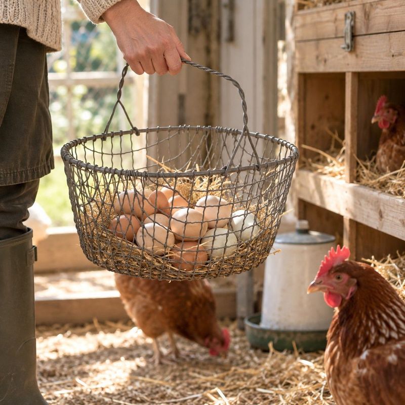 Simple farmhouse style for storage, floral displays, garden trug and collecting eggs of course