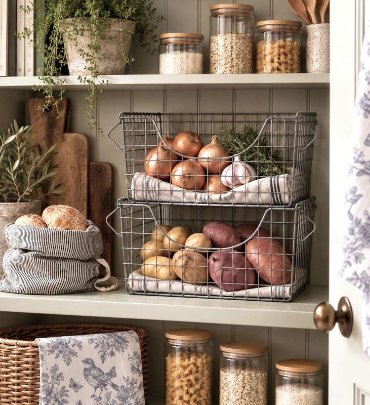 Declutter and organise your pantry or larder with these versatile pretty wire baskets