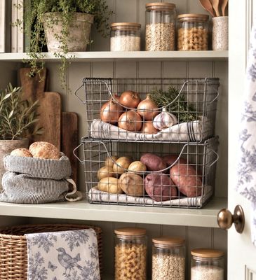 Stackable Wire Storage Basket Declutter and organise your pantry or larder with these versatile pretty wire baskets