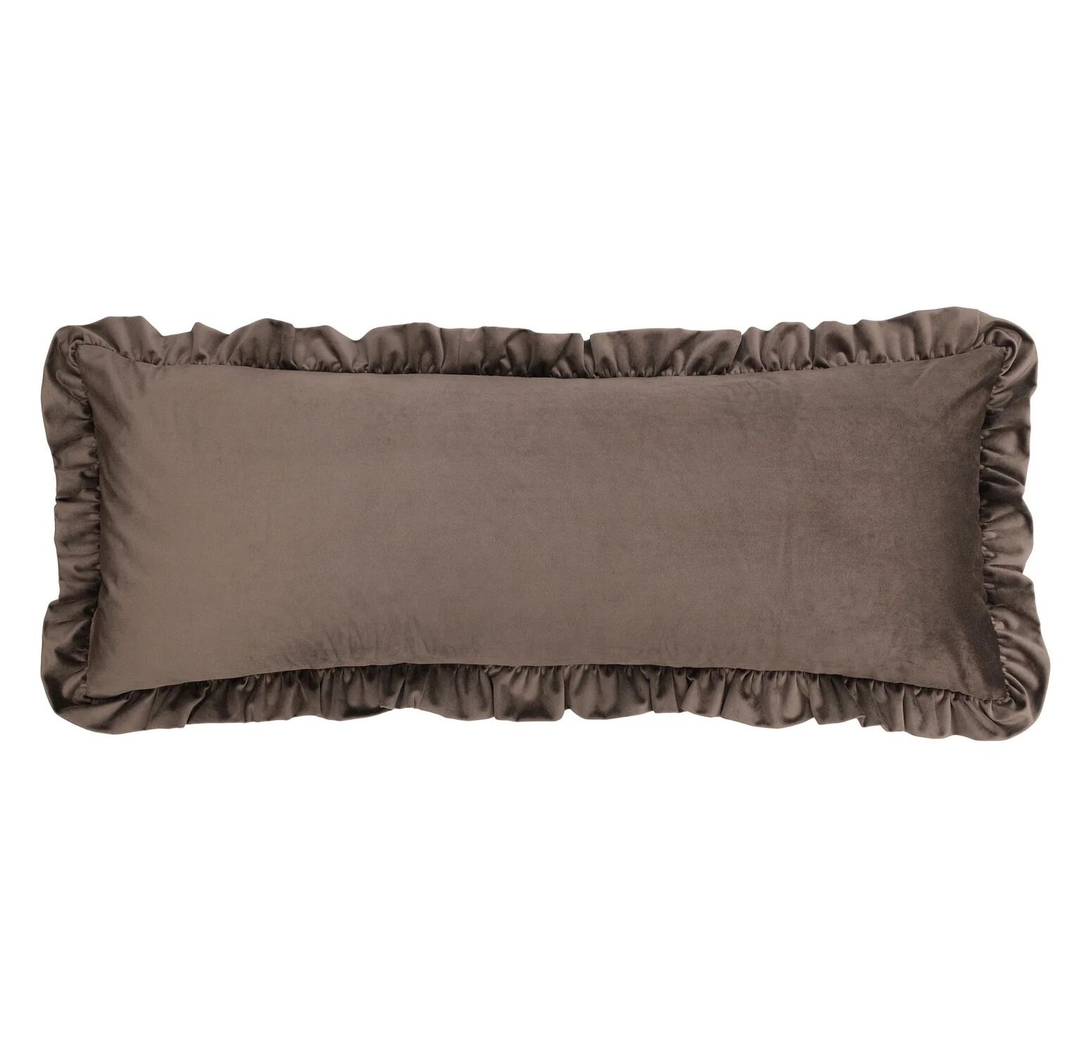 Nonna - The perfect bolster cushion for comfort and style. Rich warm chocolate brown velvet with a ruffle edge.