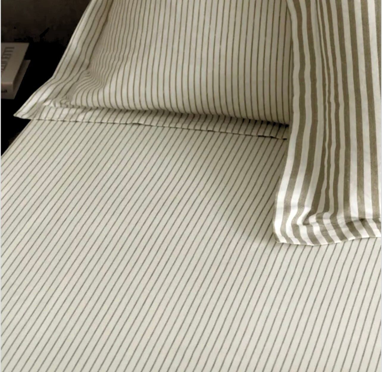 Crisp cotton fitted bed sheet in a muted brown mole thin stripe. The perfect finishing touch to the duvet set and pillowcases