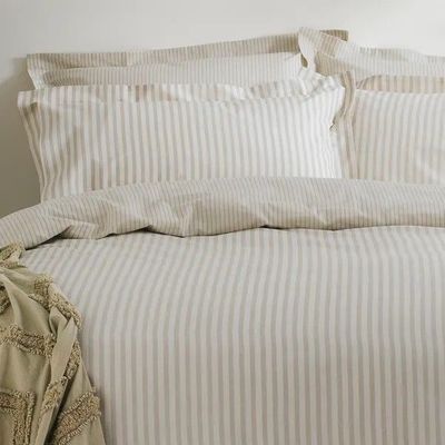 Natural cream striped bed linen in a reversible design for ultimate styling. Vintage feel bedding in crisp modern cotton