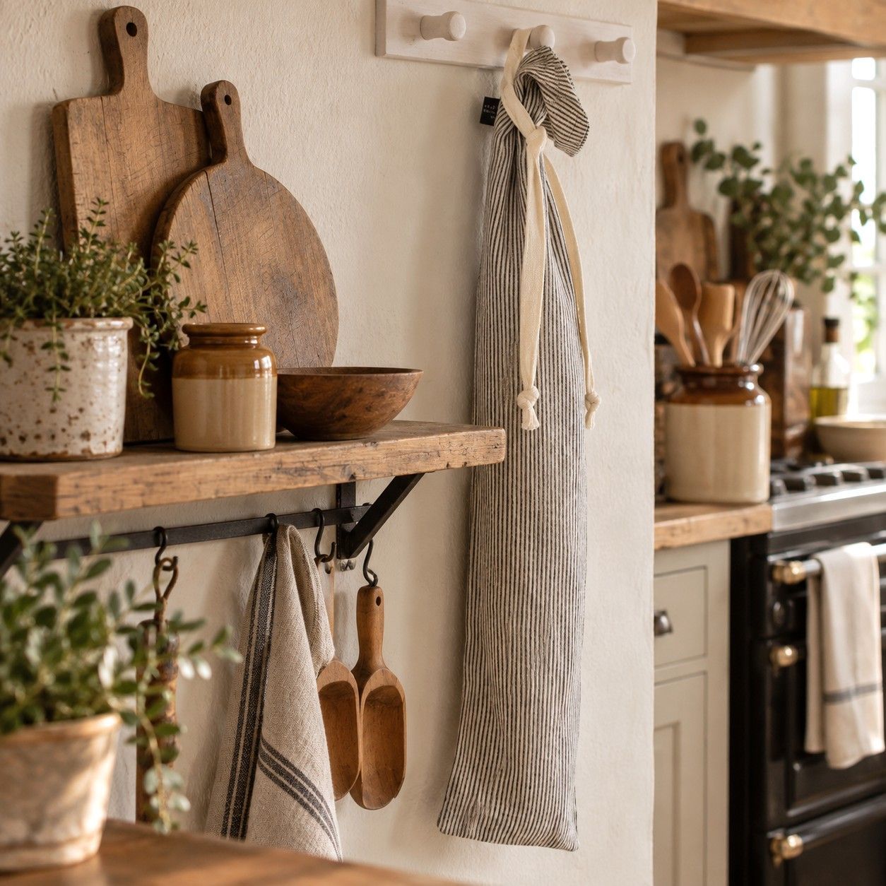 Linen Reusable Baguette Bag Store baguettes in style with this striped linen bread bag, a reusable farmhouse kitchen essential with rustic cottage charm