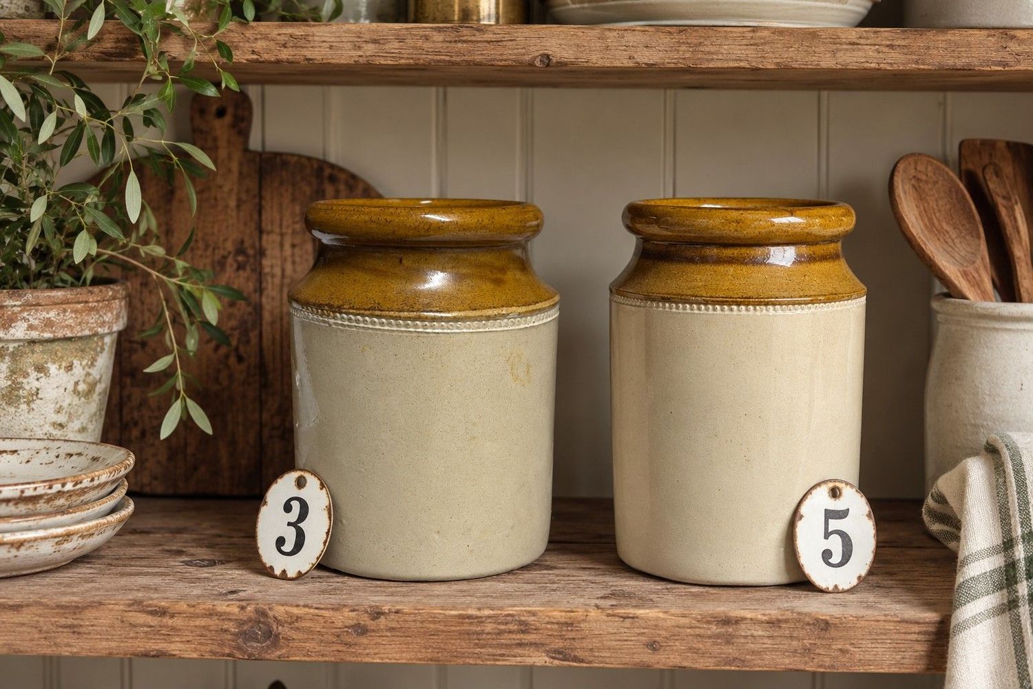 Vintage Stoneware Pots - Collection 2 Vintage Stoneware Pot 3 & 5 - perfect for styling in your home with kitchen utensils or bouquets of flower